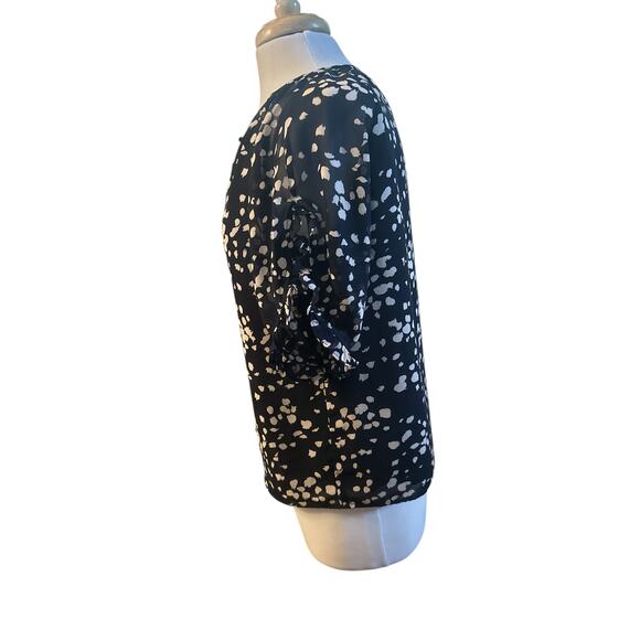 M Madewell Memento Ruffle-Sleeve Top Drifting Petals Paintbrush Dot Deep Navy - Picture 3 of 6